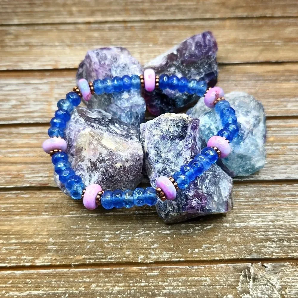 Blue Quartz, Peruvian Opal and Copper Bracelet